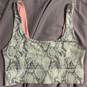 Fabletics Snake Print Reversible Sports Bra in Green and Peach